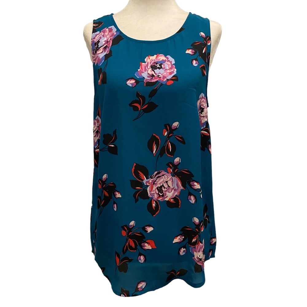 Daniel Rainn Teal Floral Sleeveless Blouse